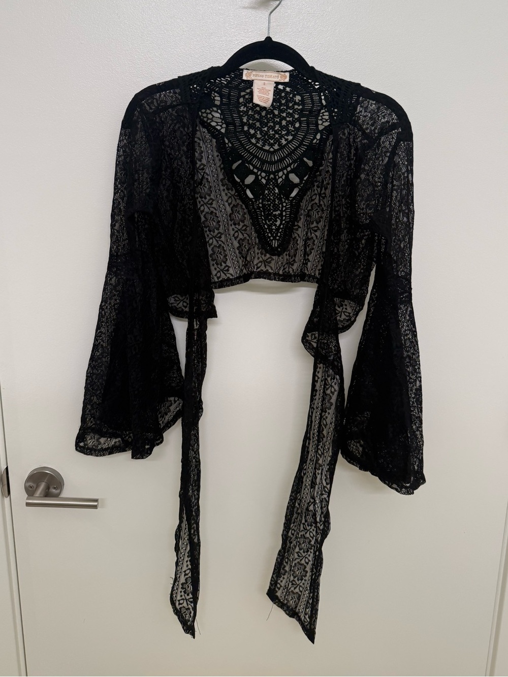 Flying Tomato Black Crochet Lace Open Cardigan